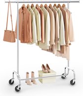 O'DADDY® Kledingrek op Wieltjes - Garderoberek - Verstelbare kledingstang - Uitschuifbare Kledingstang - Verstelbare Hangstang - Stabiel tot 130 kg - Zilver