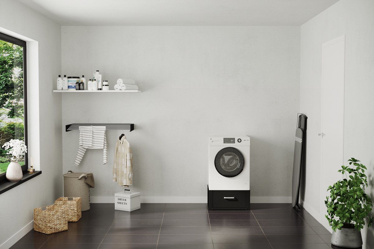 Wasophoogte® Wasmachine verhoger - Wasmachine opbouwmeubel - Wasmachine sokkel - 31cm hoog - Zwart - Universeel - enkel - Inclusief Lekbak thumbnail 5