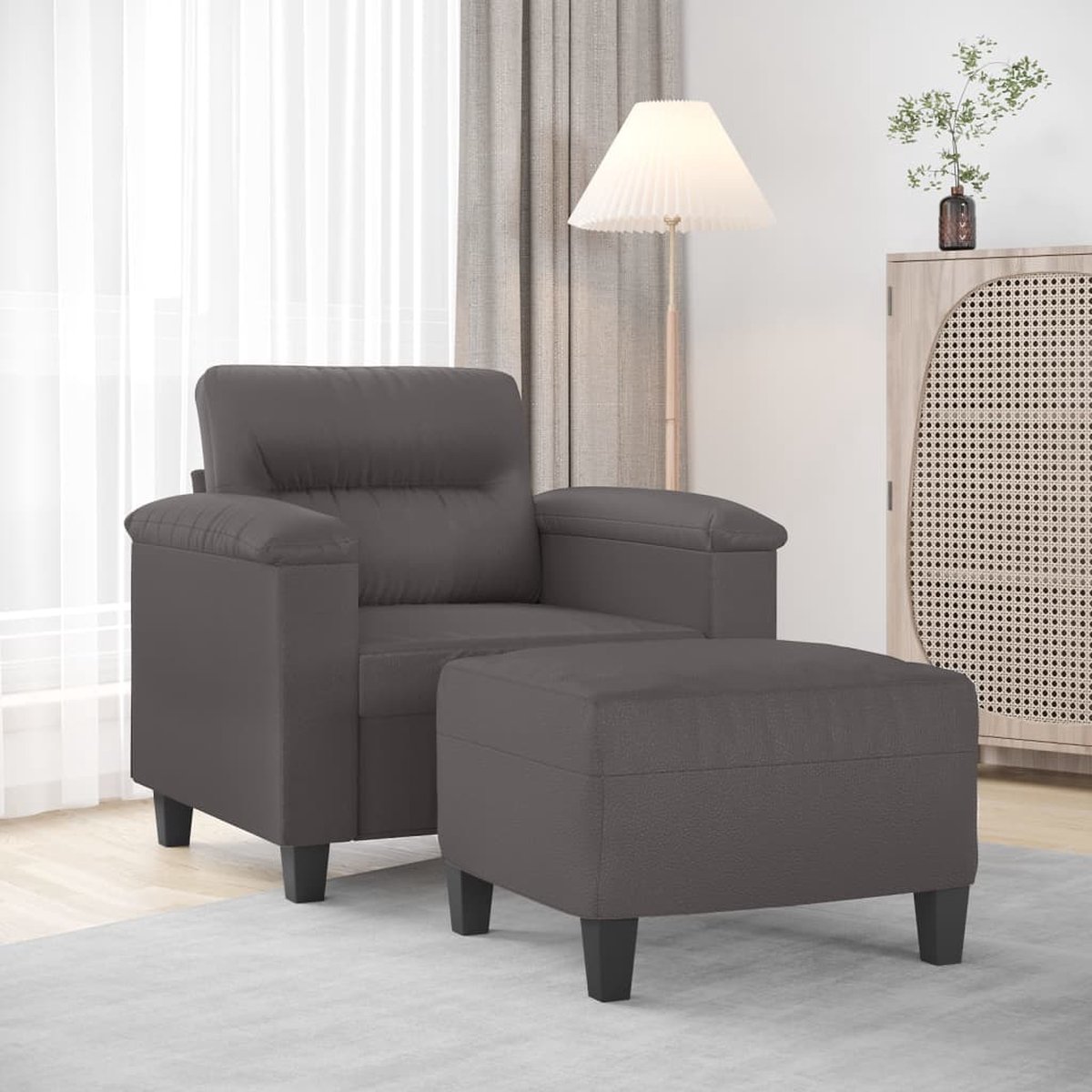 vidaXL Fauteuil - met - voetenbank - 60 - cm - kunstleer - grijs