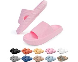 Geweo - Slippers Heren Dames - EVA Badslippers Unisex - Verdikte - Lichtgewicht - Super Zacht aan je Voeten - Anti-Slip en Stevig Voetbed - Anti-lawaai - Roze- Maat 36/37