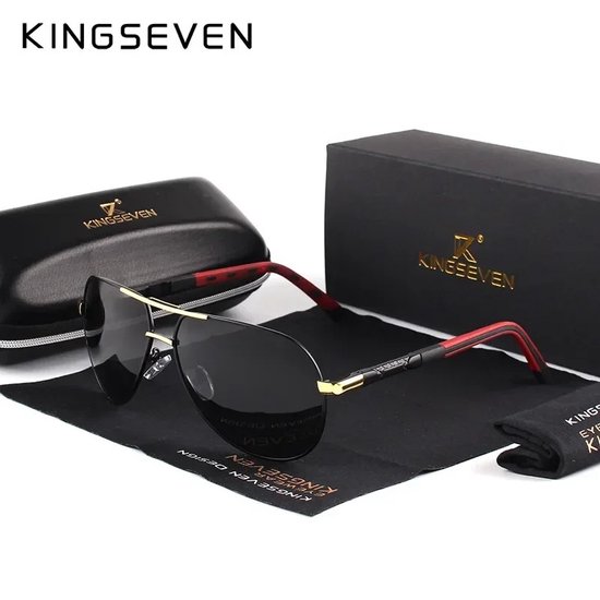 Kingseven - N1 - Zonnebril - Rood - Zwart - Unisex - Vintage - Brillen Koker