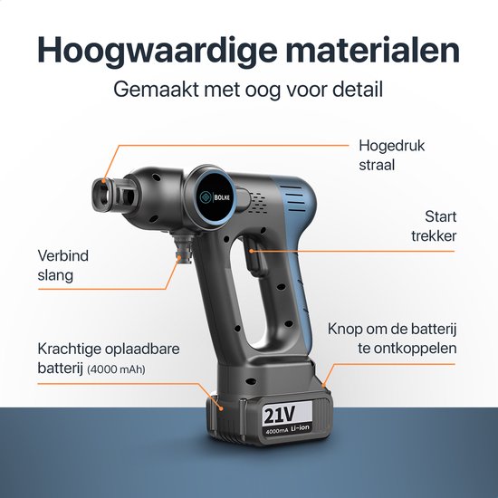 hogedrukreiniger - hogedrukreiniger accu - mobiele hogedrukreiniger - terrasreiniger - inclusief accesoires - 2000ah batterty - 35-40 bar van Merkloos	 — afbeelding 3