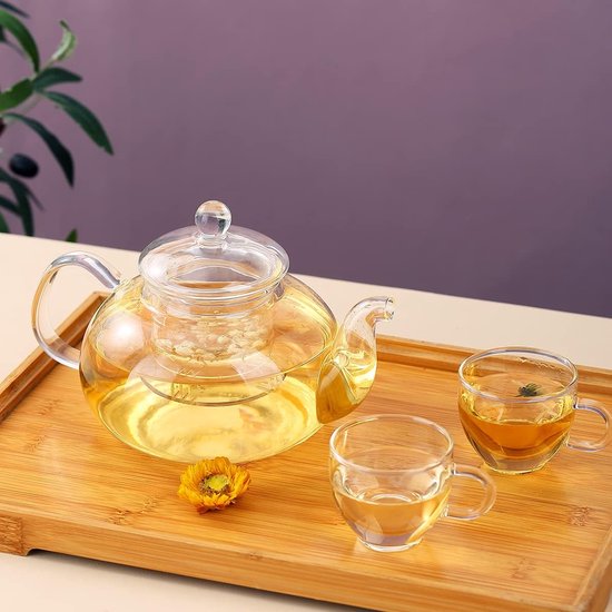 Kyraton 1000ml glazen theepot met verwijderbare infuser voor bloeiende en losse blad theemaker set, kookplaat voor magnetron veilige theeketel
