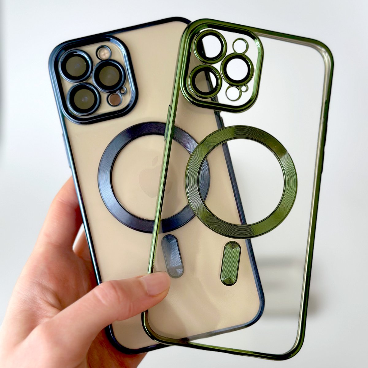 Optimity Hoesje voor iPhone 15 Pro Max Siliconen (Transparant) Magnetisch Blauw