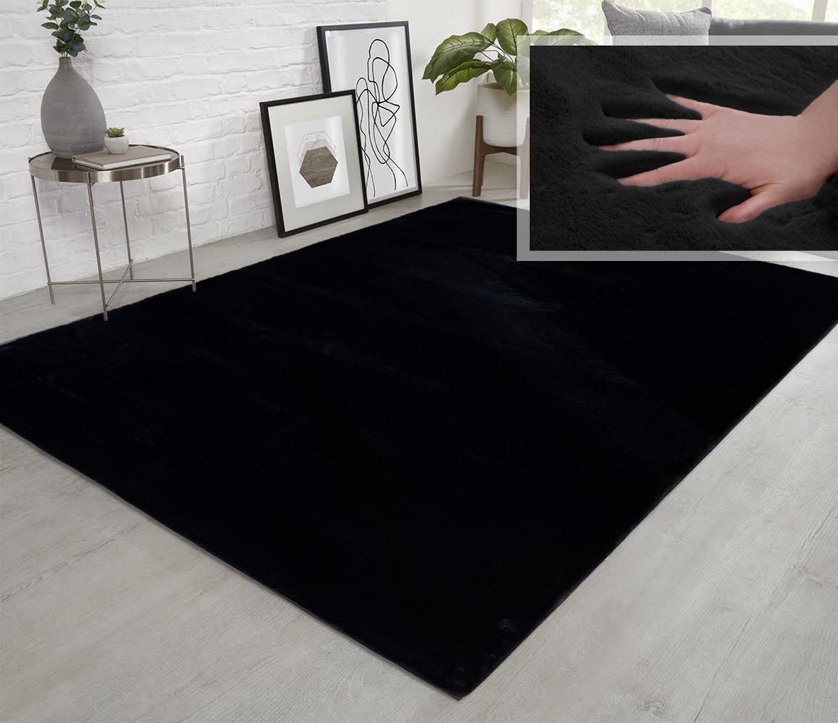 Flycarpets Fluffy Hoogpolig Super Zacht Effen Vloerkleed - Zwart - 80x150 cm