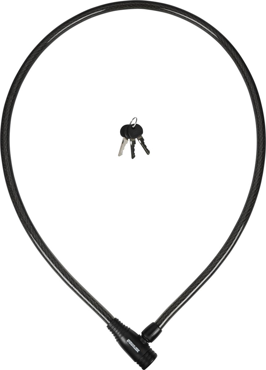 Stahlex Kabelslot - spatwaterdicht - solide staal - 1400 mm - zwart - 3 sleutels