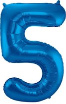 Ballon Cijfer 5 Jaar Blauw Verjaardag Versiering Blauwe Helium Ballonnen Feest Versiering 86 Cm XL Formaat Met Rietje