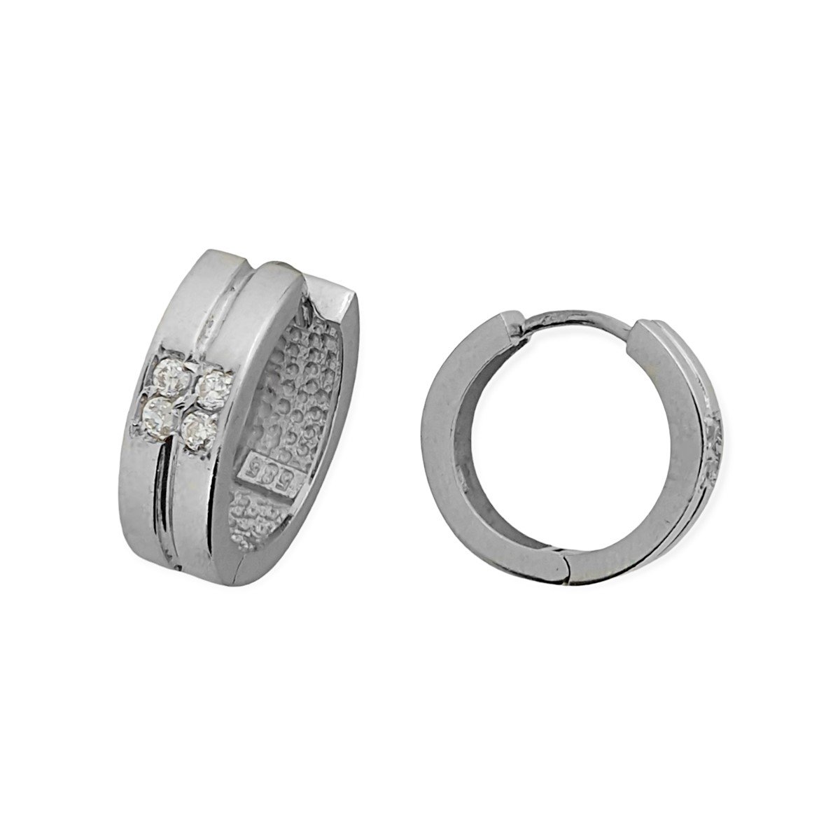 Witgouden Klap Oorringen 16 mm 5 mm Zirkonia 14 karaats