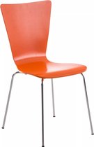 In And OutdoorMatch Bezoekersstoel Estel - eetkamerstoel - oranje houten zitting - chromen poten - Zithoogte 45 cm - Stapelbaar - makkelijk schoon te maken - set van één - modern