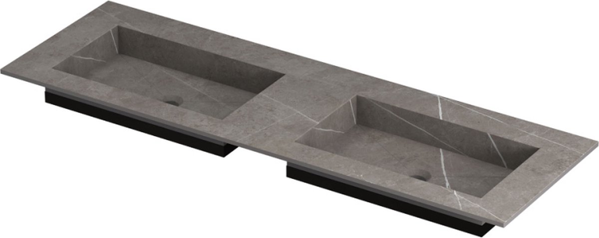 INK Post wastafel in keramische slab met envelop bodem dubbele wasbak zonder kraangat 140x45x1cm, armani grey mat
