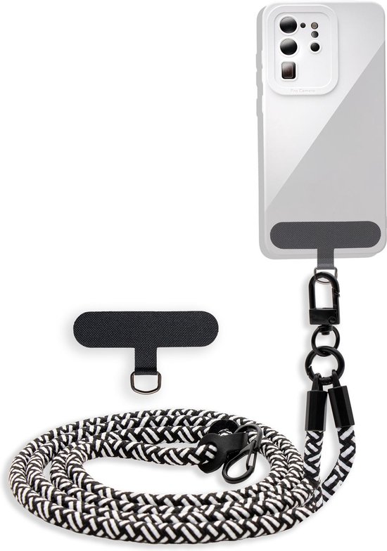 Cadorabo mobiele telefoonketting geschikt voor Sony Xperia E4G in ZWART - WIT met verstelbaar riemkoord om om je nek te hangen