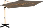 VONROC Premium Zweefparasol Pisogne 300x300cm – Incl. kruisvoet & beschermhoes – Vierkante parasol – 360 ° Draaibaar - Kantelbaar – UV werend doek – Houtlook - Zwart