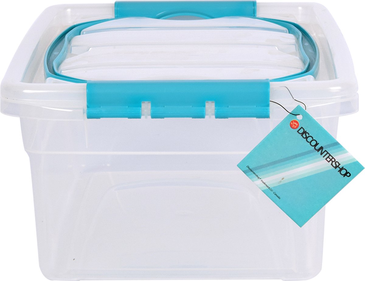 Opbergbox met Deksel Transparant 5 Liter - Sky Blauw Handvat - Kunststof - 30x20.5x12.5cm - Lichtgewicht - Ideaal voor Huishouden & Opbergen