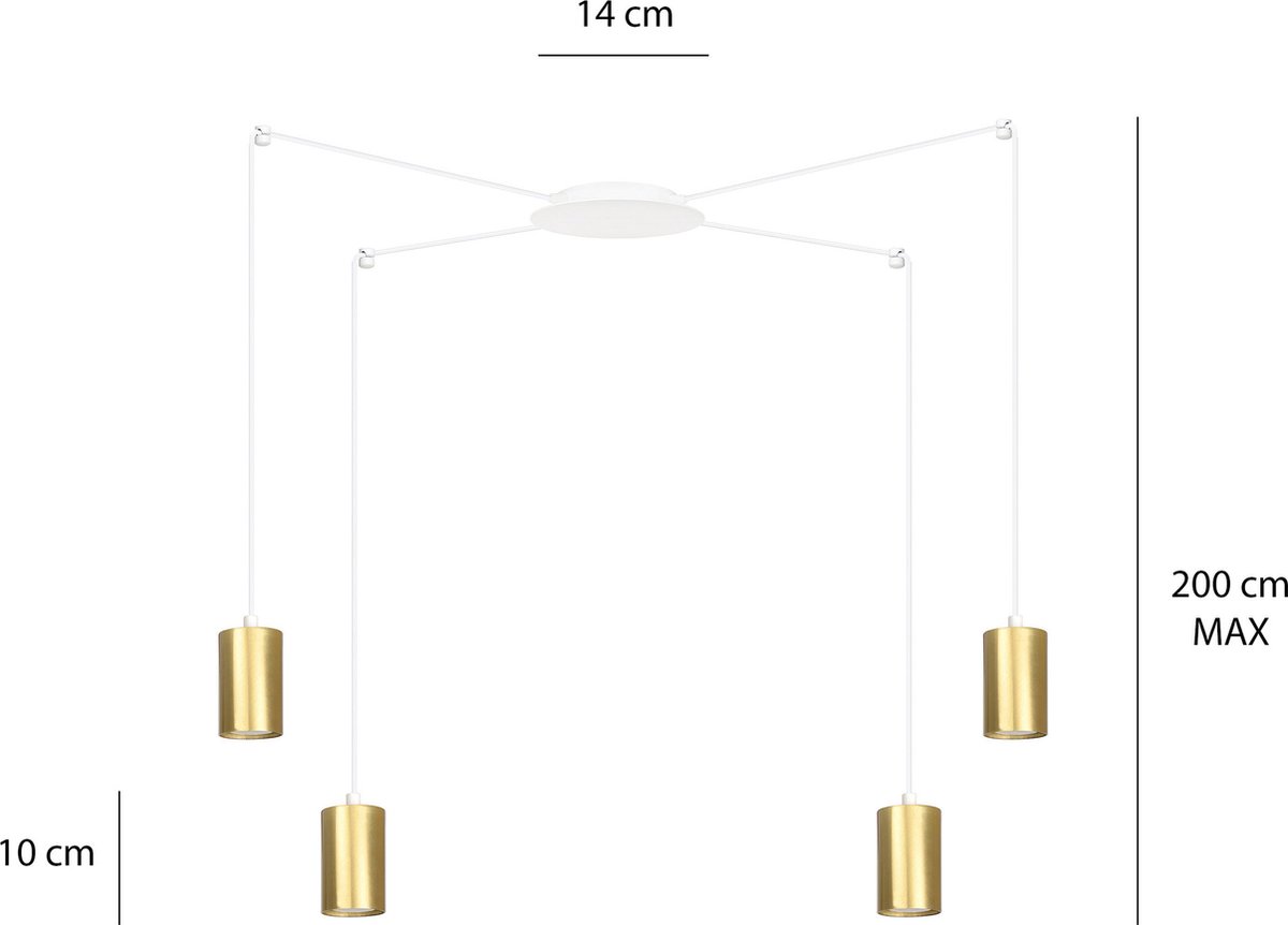 Emibig Turku medium witte spider hanglamp met 4 gouden kokers metaal GU10 - Perfecte verlichting voor een moderne sfeer