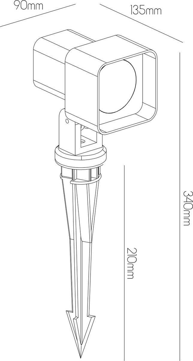 Torun pinspot 9W LED 3000K, 782 lumen, zwart aluminium, IP65 waterdicht voor buiten