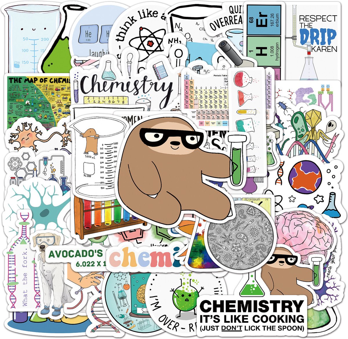 Chemisch Stickers 50 Stuks - Luxe Stickers - Skateboard Stikers - Laptop Stickers - Stickers Kinderen - Stickers Volwassenen - Stickervellen - Plakstickers - Stickers Koffers - Bullet Journal