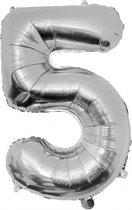 Folie ballon cijfer 5 - 86 cm - Zilver - verjaardag - jubileum - geschikt voor helium en lucht - inclusief rietje