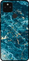 Smartphonica Telefoonhoesje voor Google Pixel 4A 5G met marmer opdruk - TPU backcover case marble design - Blauw Goud / Back Cover geschikt voor Google Pixel 4A 5G