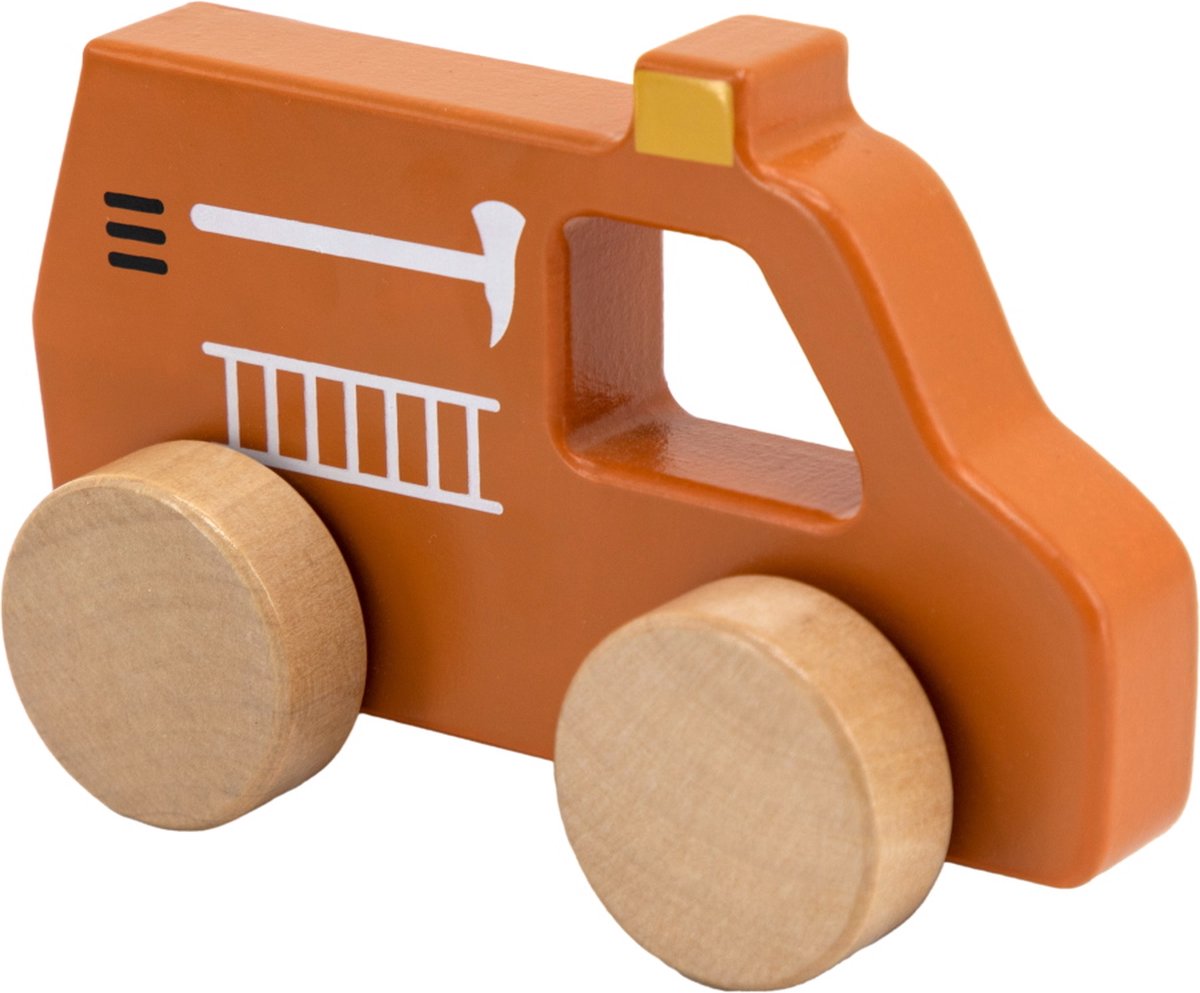 Tryco Houten Brandweerauto - Houten Speelgoedauto - Brandweerwagen met Handvat - Stimuleert Fantasierijk Spel - Vanaf 18 Maanden Rood — afbeelding 7