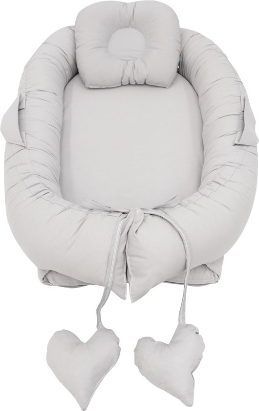 Mordesign - Babynestje - Grijs - Inclusief Steunkussen - 100% Katoen Babynest - Wasbaar op 30°C