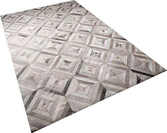Decoratief vloerkleed met parketeffect in grijs haarleer 230x160