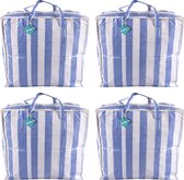 Set de 4 sacs courses avec Poignées solides - Blauw & Wit - Capacité 82 litres - 55x30x50cm - Plastique - Sac Shopper Jumbo
