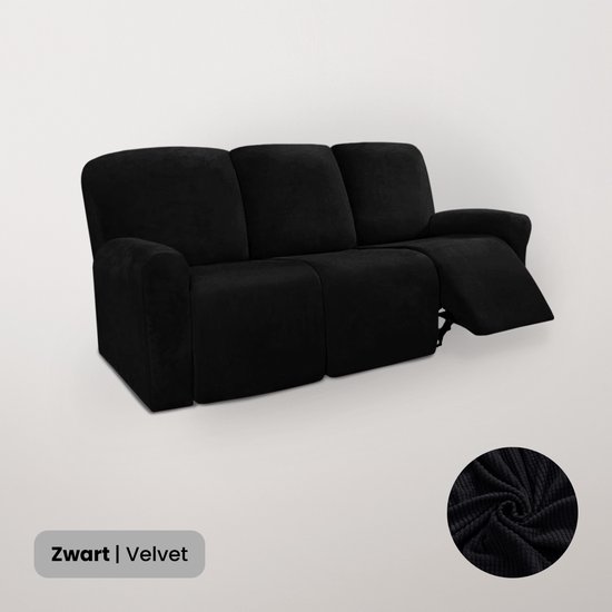 BankhoesDiscounter Velvet Recliner Fauteuil Hoes – Relaxzetel – M3 (175-231cm) – Zwart – Relax Sofa Hoes – Bank Beschermer – Zetel hoes