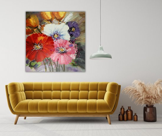 MondiArt - Schilderij Bloemen gekl. 2 dikk Canvas - 100 x 100