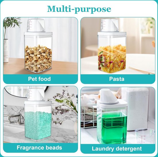 Wasmiddelopslag, 1800 ml luchtdichte wasmiddeldispenser met maatbeker
