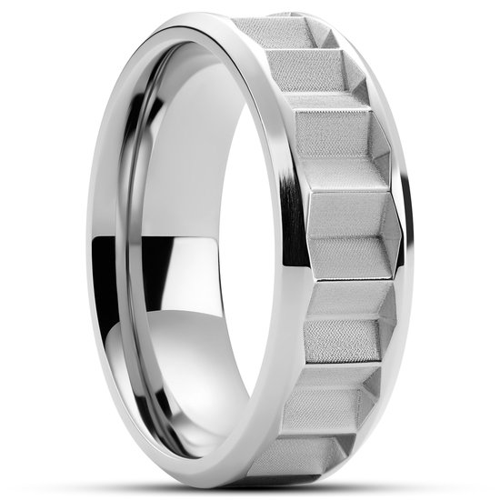 Hyperan | 8 mm Zilverkleurige Titanium Ring met Prisma-ontwerp