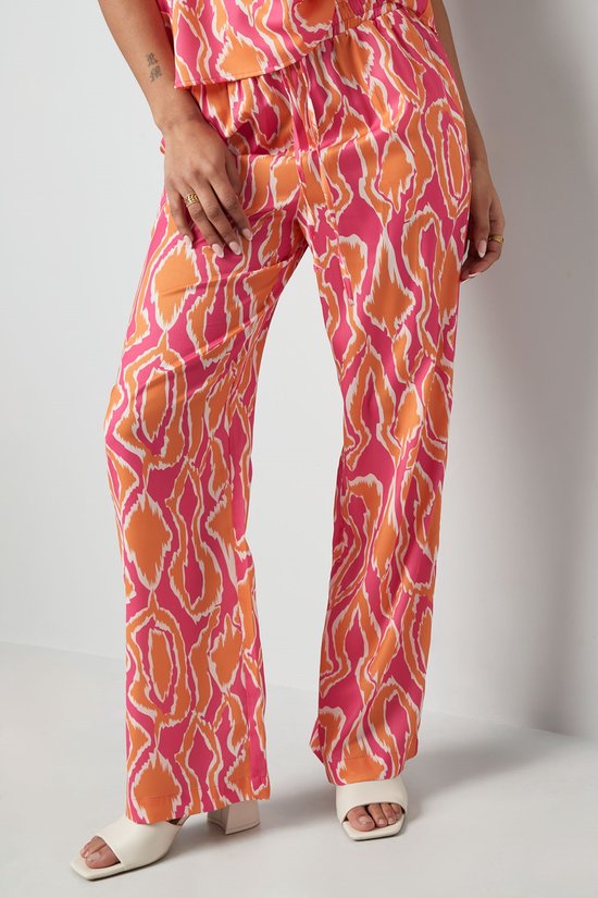 Kleurrijke broek met print - nieuwe collectie - lente/zomer - dames - roze/oranje