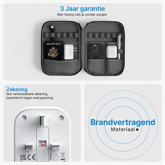 Voomy Reisstekker Engeland/UK - USB-C & USB-A - Wereldstekker Type G - Wit