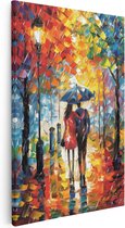 Artaza Canvas Schilderij Paar dat in de Regen loopt met een Paraplu - 40x60 - Wanddecoratie - Foto Op Canvas - Canvas Print