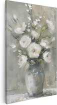 Artaza Canvas Schilderij Witte Bloemen in een Vaas - 80x120 - Groot - Foto Op Canvas - Canvas Print