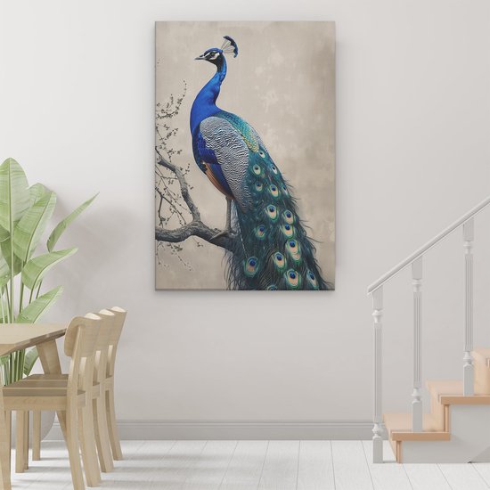 Artaza Peinture sur Toile Paon Perché sur une Branche - 80x120 - Groot - Photo sur Toile - Impression sur Toile