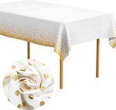 Tafelkleed Plastic - 137 x 274cm - Wit Tafelkleed - Gouden Stippen - Tafeldoek - Tafellaken - Tafelzeil - Pasen - Bruiloft - Kerst