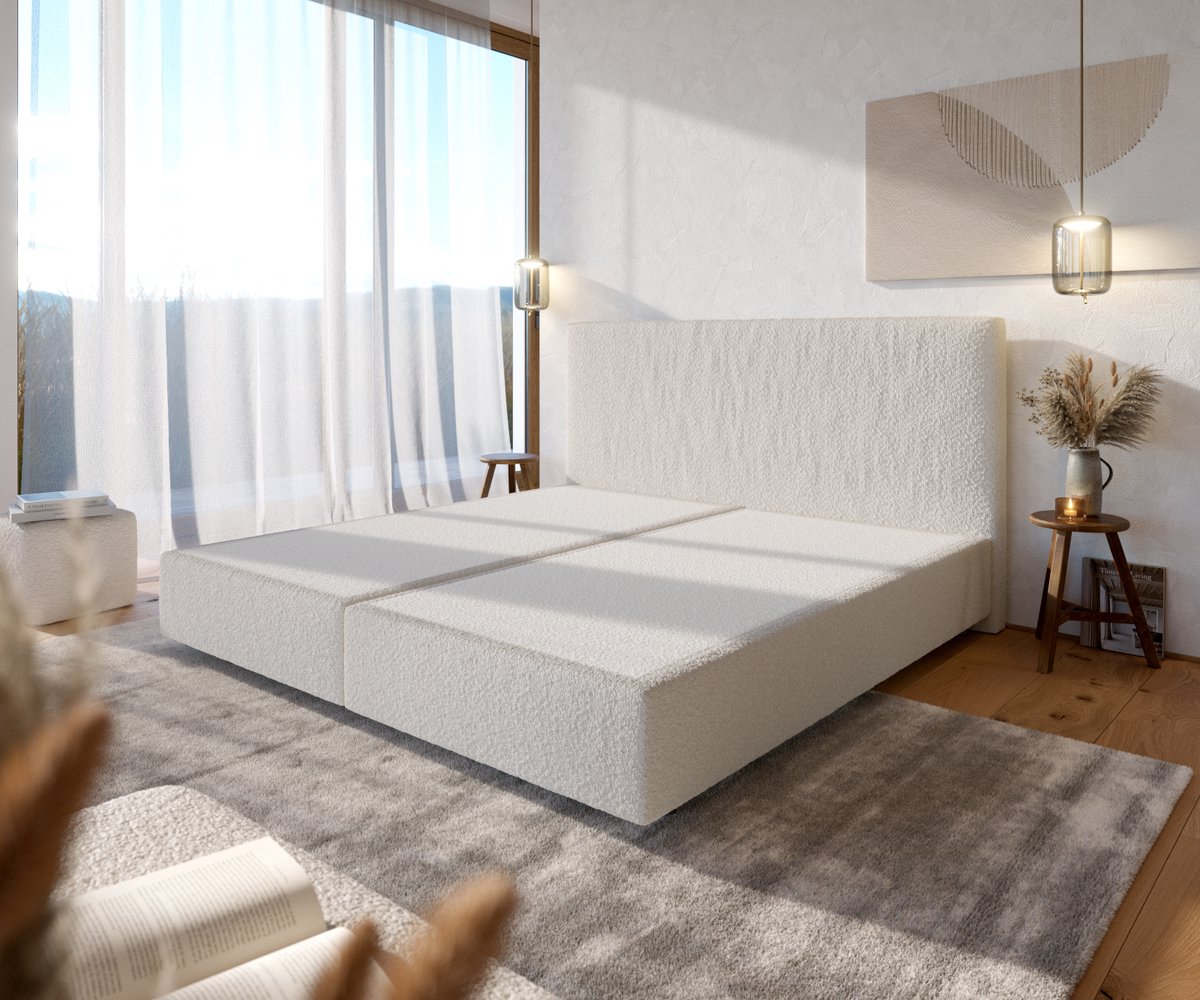 Boxspringframe Dream-Well Bouclé Crème-Wit 200x200 cm