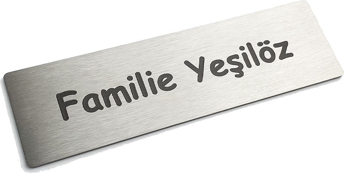 Kirinify - RVS Naambordje voordeur 12 x 3.5 cm - RVS naamplaatje brievenbus – Permanente lasergravering – Zelfklevend