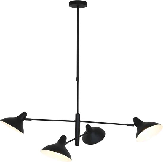 Hanglamp Anne Kasket | 4 lichts | zwart | metaal | in hoogte verstelbaar tot 100 cm | 100 cm breed | eetkamer / eettafel lamp | modern / sfeervol design