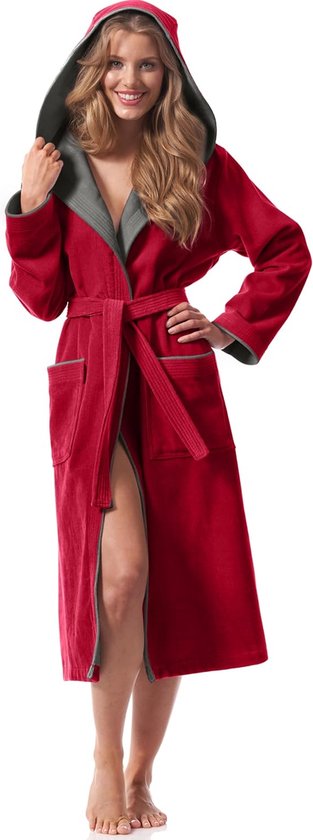 Dames badjas met capuchon rood | Online de mooiste pyjama's