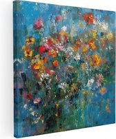 Artaza Canvas Schilderij Kleurrijke Bloemen in een Vaas - 40x40 - Klein - Foto Op Canvas - Canvas Print