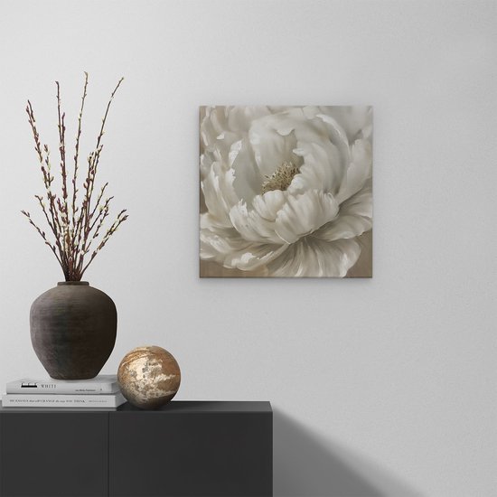 Artaza Peinture sur toile Bloem Witte sur fond beige - 40 x 40 - Klein - Photo sur toile - Impression sur toile