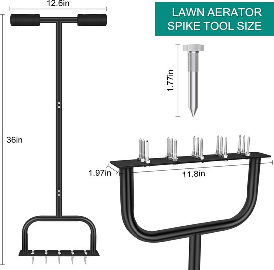 Lawn Spike Aerator - T-handgreep - 15 ijzeren spikes - 99 cm | bol