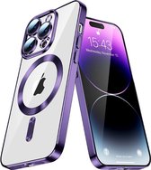 Magnetic Clear Silicone hoesje met geïntegreerde Camera Lens Protector - schokbestendig [Magsafe Magnetische Ring Case] - Paars - Geschikt voor iPhone 15 pro