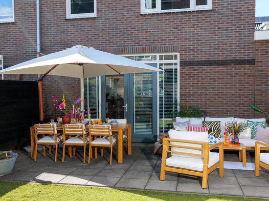 AXI Orla Canapé de jardin 4 pièces Aspect bois/beige - 2 Fauteuils de jardin et 1 canapé avec table - Structure en aluminium thermolaqué - 5 Personnes