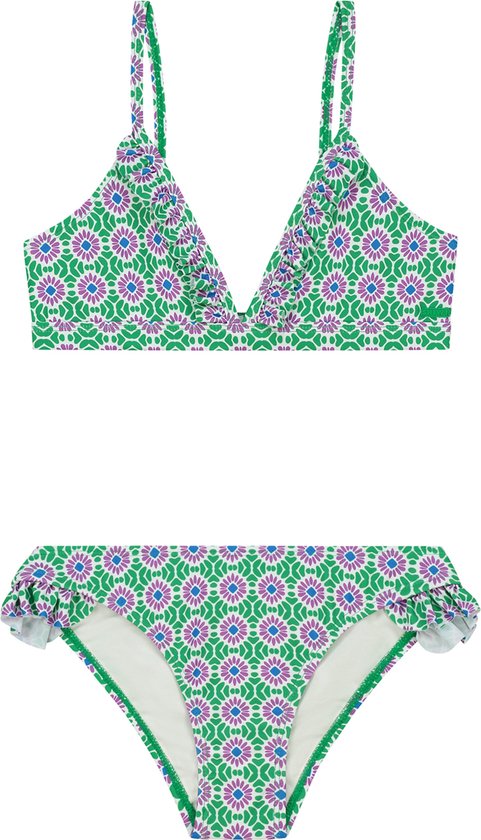 Shiwi Bikini set BLAKE FIXED TRIANGLE SET RUFFLE - tropic green tile - 122/128