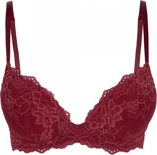 Rood kanten push-up bh met beugels en verstelbare bandjes.