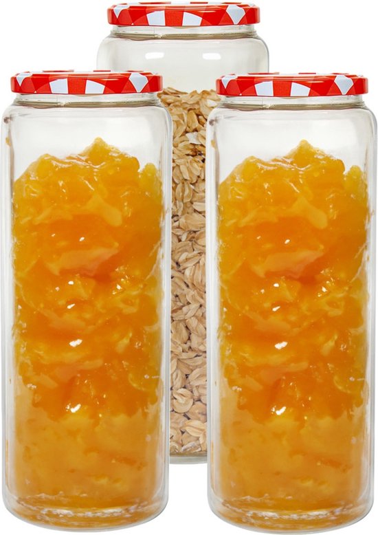 Hega Hogar Weckpot/voorraadpot Classico - 3x - 2100 ml - kunststof - rood - D10 x H27 cm