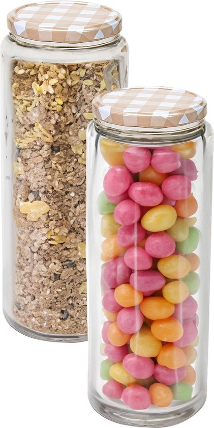 Hega Hogar Weckpot/voorraadpot Classico - 2x - 2100 ml - kunststof - beige - D10 x H27 cm