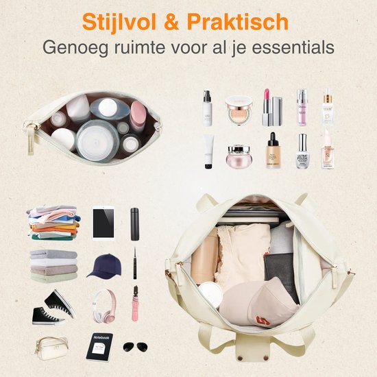 Pazzo Goods - Sac de sport Luna - Polyester - Beige - Trousse de toilette incluse - Port de chargement USB - Compartiment à chaussures - Sac de voyage